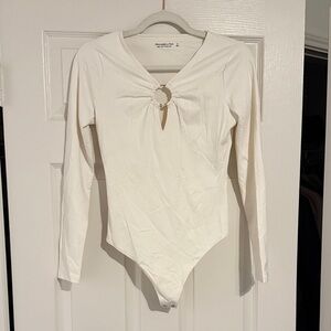 Abercrombie & Fitch Cream Long Sleeve Bodysuit